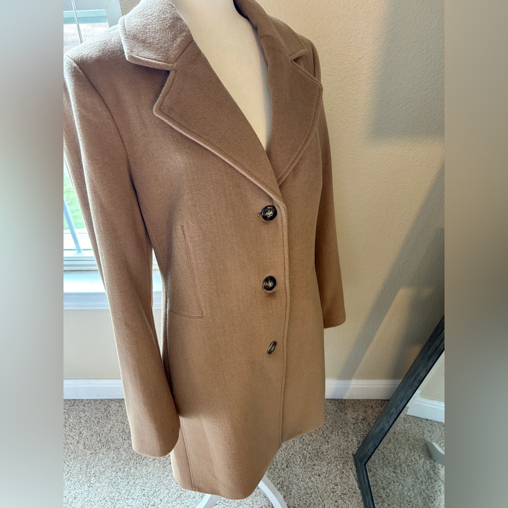 Calvin Klein XL Coat Classic Single Breasted Wool Cashmere Coat in Camel NWT